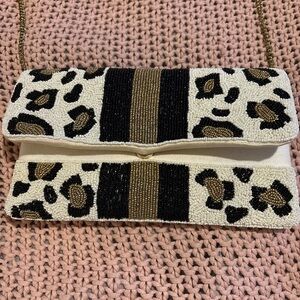 Leopard Print Beaded Clutch